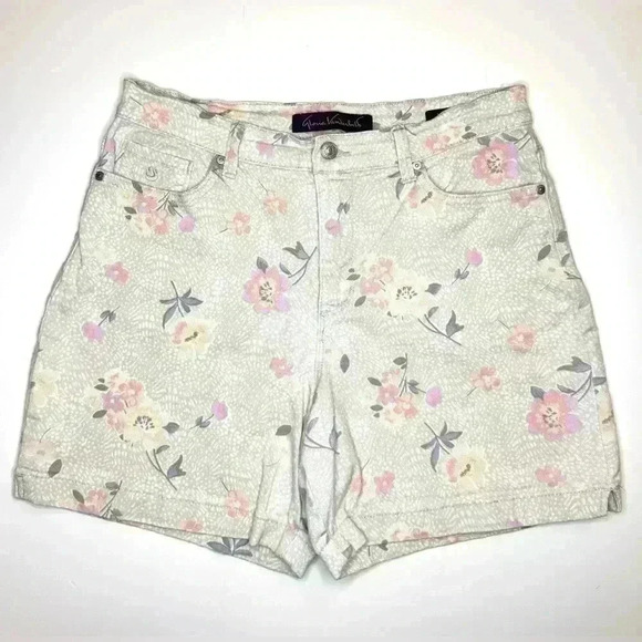 Gloria Vanderbilt Amanda Floral Short Denim Stretch Womens Size 8 Multicolor - Picture 1 of 8
